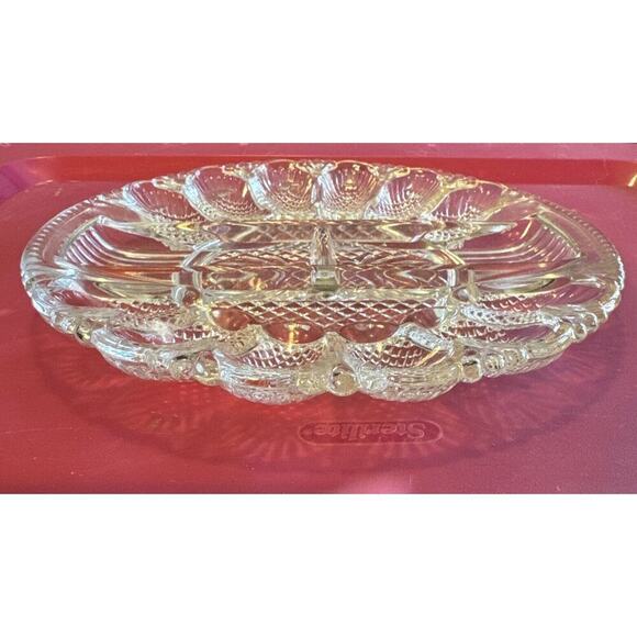 Vintage Clear Depression Glass Deviled Egg Plate Elegant Serving Tray -11'' - Picture 2 of 4